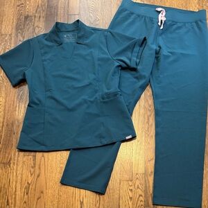 Figs Women's Scrub Set in Teal with Pink Drawstring